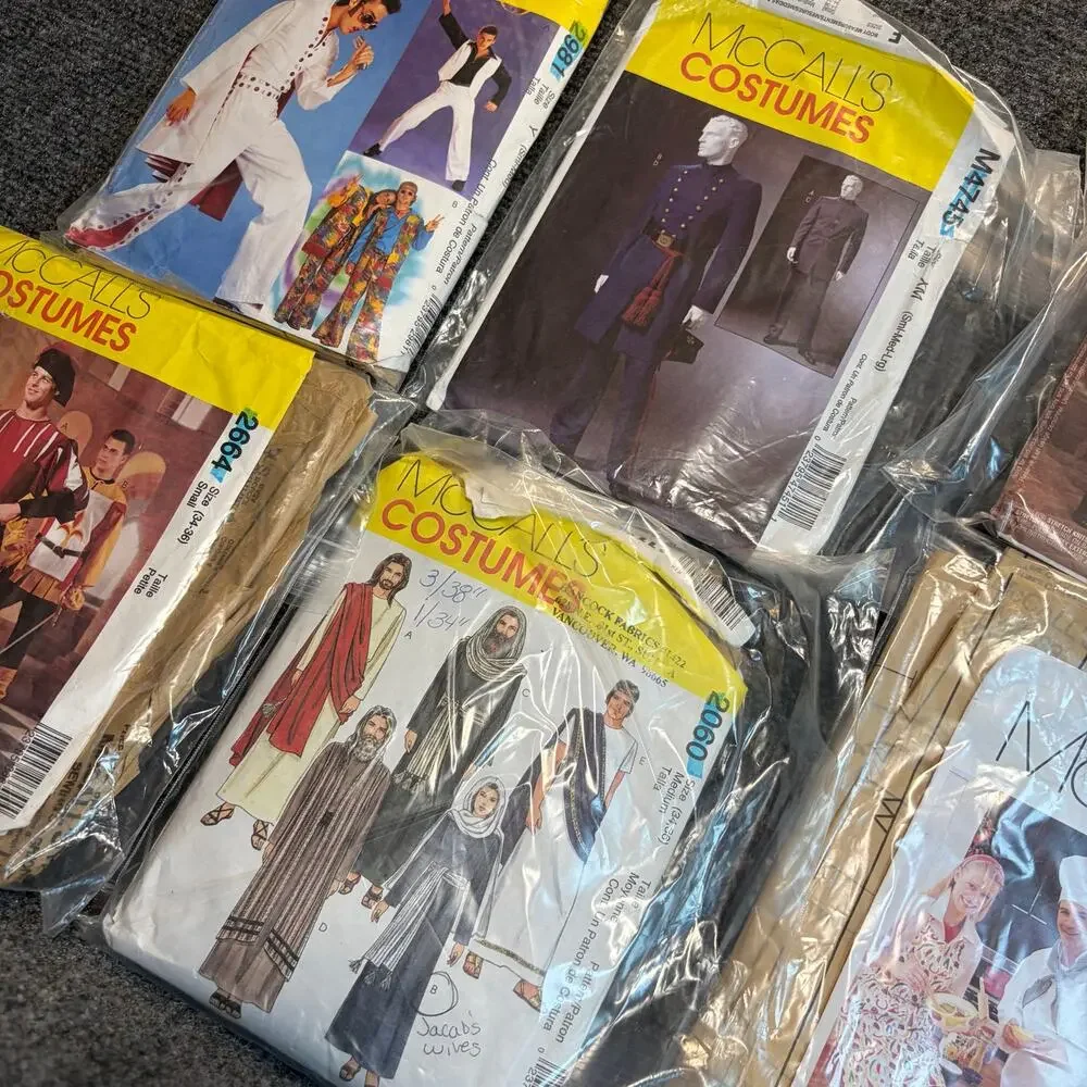 Lot of 6 Vintage 70s McCall's Sewing Patterns for Men's Costumes Elvis Chef